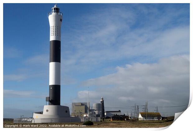 Dungeness Power Station and Lighthouses. Print by Mark Ward