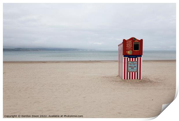 Punch and Judy booth on a deserted Weymouth beach Print by Gordon Dixon