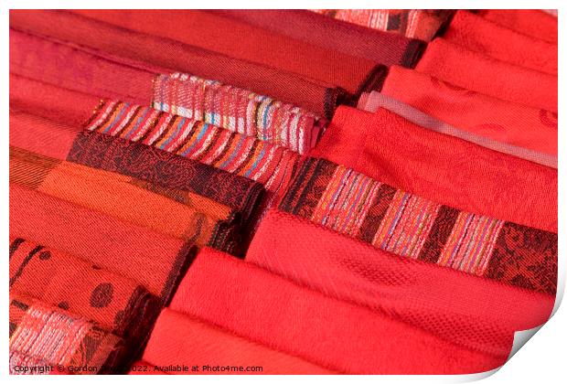 Selection of Red hand-made scarfs for sale Print by Gordon Dixon