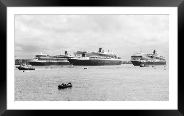 Three Queens line up on the River Mersey Framed Mounted Print by Jason Wells