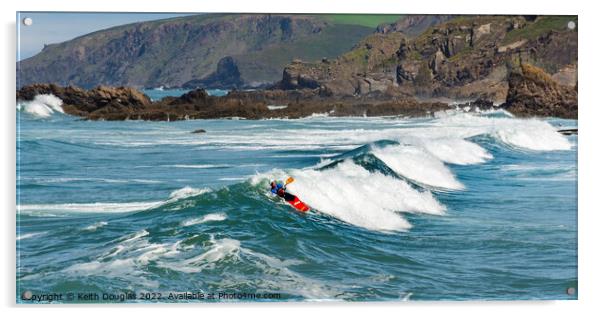 Surfing at Bude Acrylic by Keith Douglas