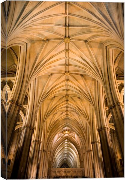 Awe-inspiring vaulted roof inside Bristol Cathedral Canvas Print by Gordon Dixon
