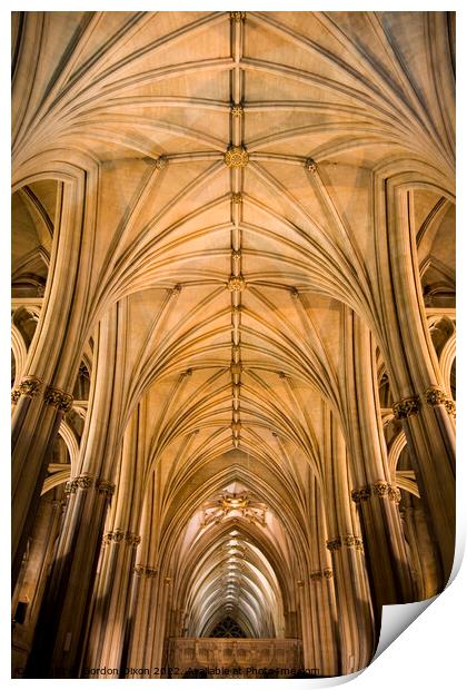 Awe-inspiring vaulted roof inside Bristol Cathedral Print by Gordon Dixon