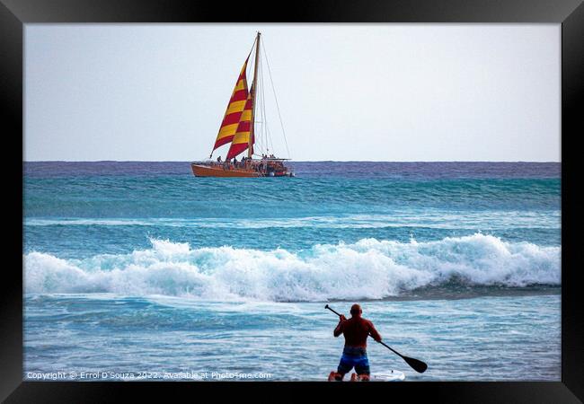 Paddleboarder and Sailboat Framed Print by Errol D'Souza