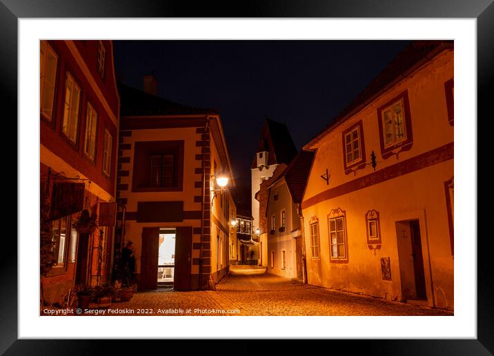 Street in center of Ceske Budejovice at night, Czechia Framed Mounted Print by Sergey Fedoskin