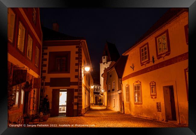 Street in center of Ceske Budejovice at night, Czechia Framed Print by Sergey Fedoskin