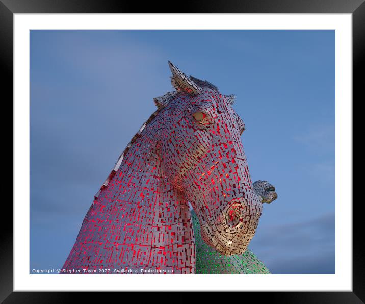 Kelpies at night Framed Mounted Print by Stephen Taylor
