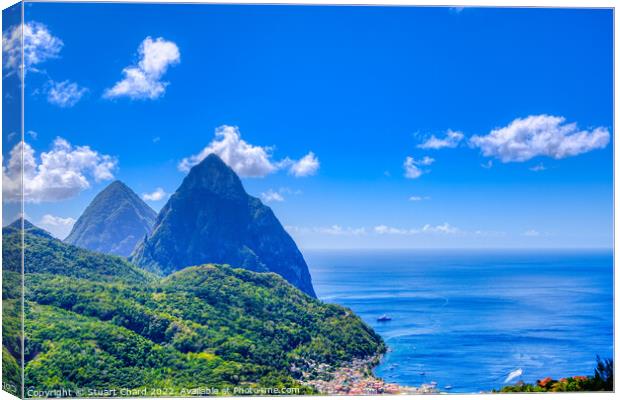 The Pitons and Soufriere Bay on St Lucia Canvas Print by Stuart Chard