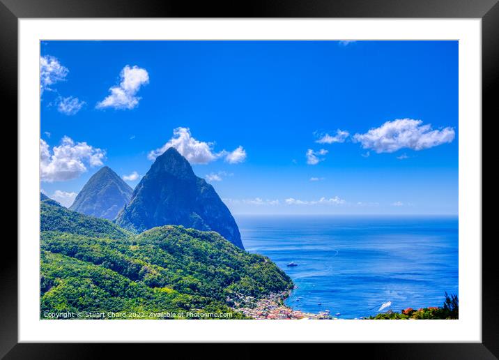The Pitons and Soufriere Bay on St Lucia Framed Mounted Print by Travel and Pixels 