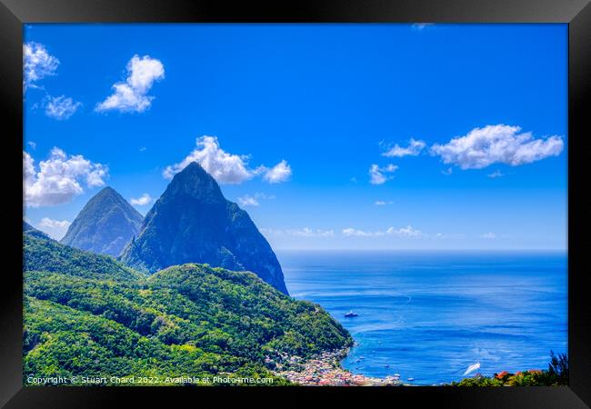 The Pitons and Soufriere Bay on St Lucia Framed Print by Travel and Pixels 