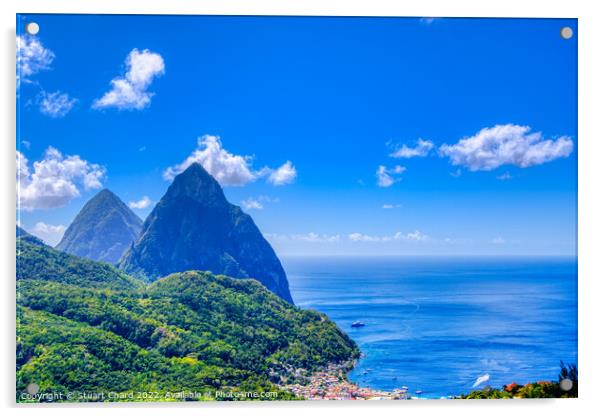 The Pitons and Soufriere Bay on St Lucia Acrylic by Stuart Chard