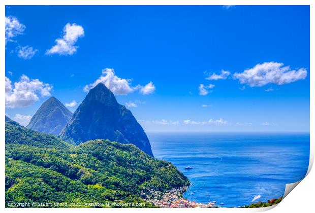 The Pitons and Soufriere Bay on St Lucia Print by Travel and Pixels 