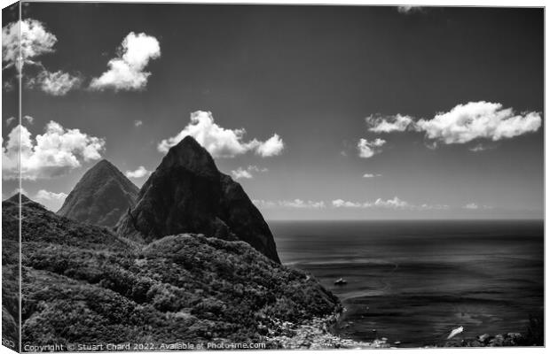 The Pitons and Soufriere Bay on St Lucia Canvas Print by Stuart Chard