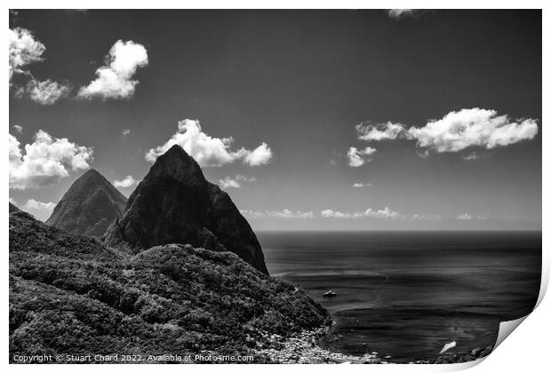 The Pitons and Soufriere Bay on St Lucia Print by Travel and Pixels 