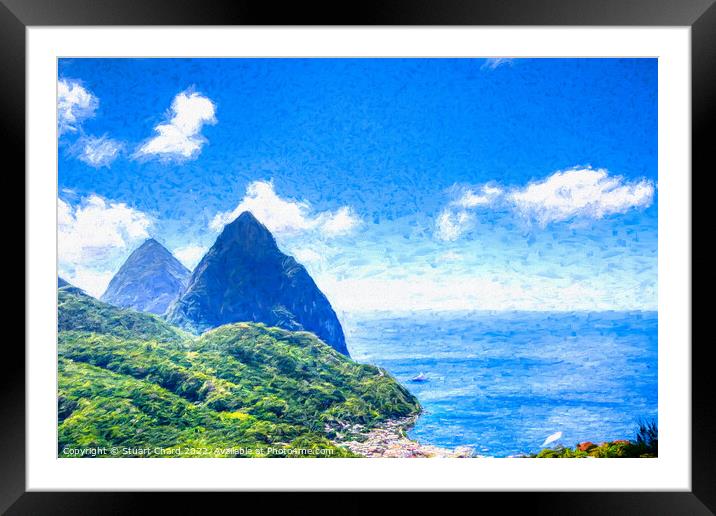 View over the town of Soufrière to the Pitons on t Framed Mounted Print by Travel and Pixels 