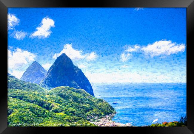 View over the town of Soufrière to the Pitons on t Framed Print by Stuart Chard