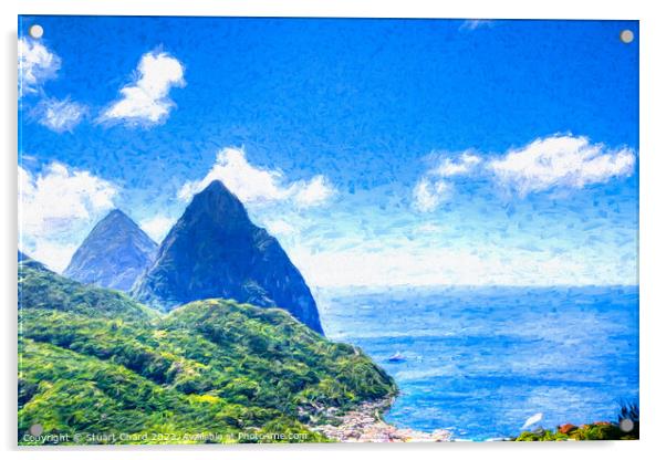 View over the town of Soufrière to the Pitons on t Acrylic by Travel and Pixels 
