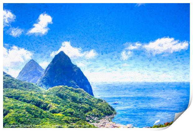 View over the town of Soufrière to the Pitons on t Print by Travel and Pixels 
