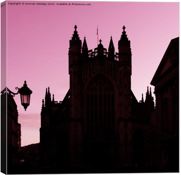 Red pink silhouette of Bath Abbey Canvas Print by Duncan Savidge