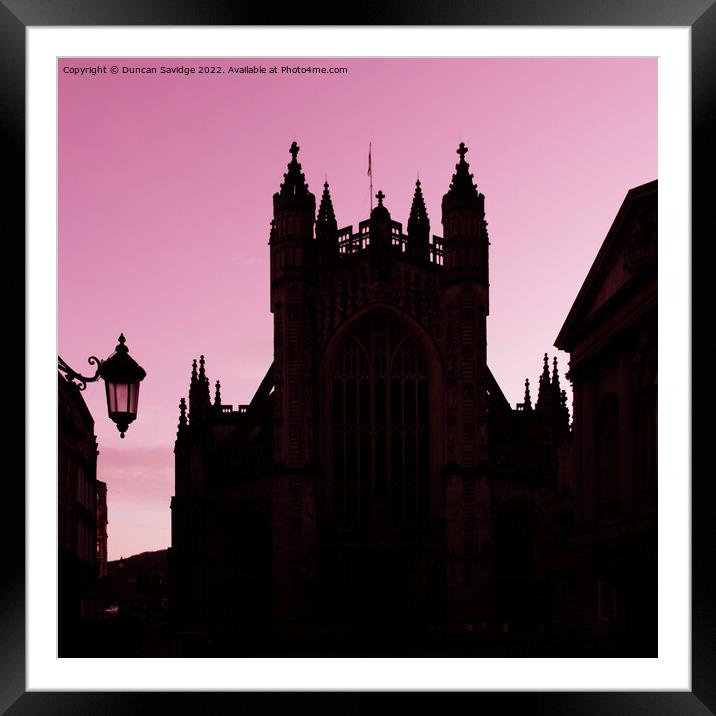 Red pink silhouette of Bath Abbey Framed Mounted Print by Duncan Savidge