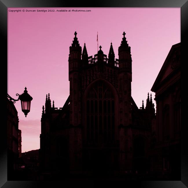 Red pink silhouette of Bath Abbey Framed Print by Duncan Savidge