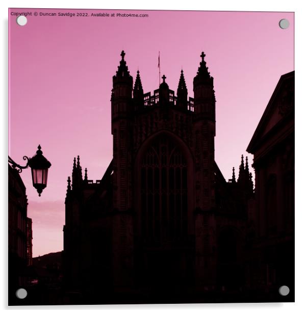 Red pink silhouette of Bath Abbey Acrylic by Duncan Savidge