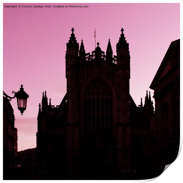 Red pink silhouette of Bath Abbey Print by Duncan Savidge