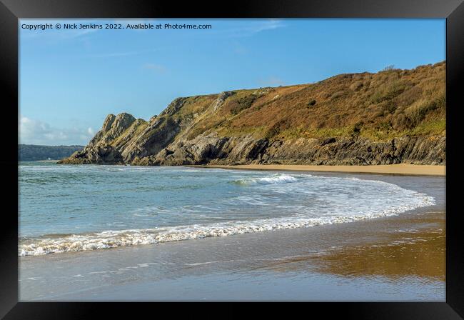 The Cliffs and Great Tor Three Cliffs Bay Gower Framed Print by Nick Jenkins