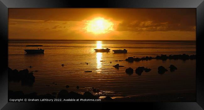 Beach sunset in Mauritius Framed Print by Graham Lathbury