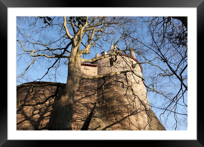 Tree casts shadows over the walls of the fairy-tale Castle Coch in South Wales Framed Mounted Print by Gordon Dixon
