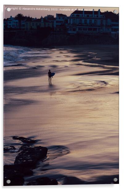 Sole surfer on a beach in Cascais, Portugal Acrylic by Alexandre Rotenberg