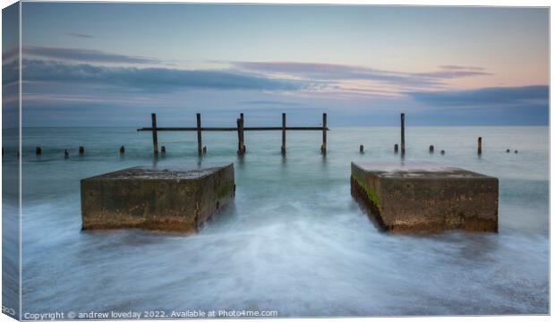 immovable Objects, Happisburgh beach, Norfolk Canvas Print by andrew loveday