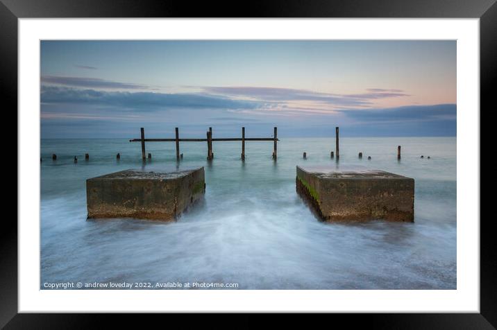 immovable Objects, Happisburgh beach, Norfolk Framed Mounted Print by andrew loveday