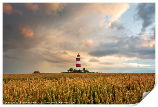 Crops and Clouds at Happisburgh Lighthouse  Print by andrew loveday