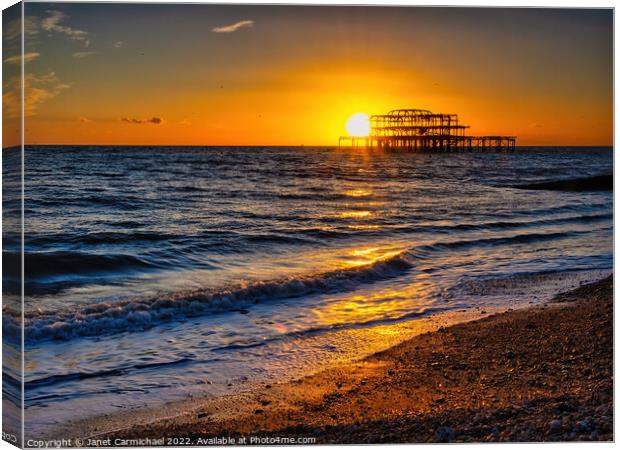 Golden Sunset Over Iconic West Pier Canvas Print by Janet Carmichael