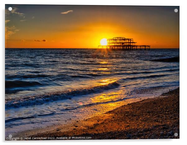 Golden Sunset Over Iconic West Pier Acrylic by Janet Carmichael