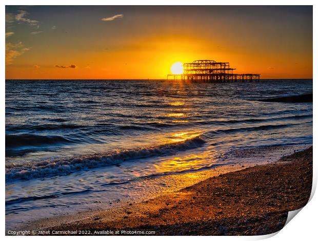 Golden Sunset Over Iconic West Pier Print by Janet Carmichael