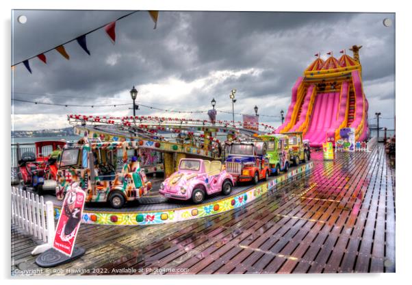 Paignton Pier fun rides  Acrylic by Rob Hawkins