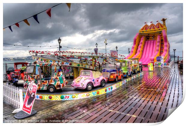 Paignton Pier fun rides  Print by Rob Hawkins