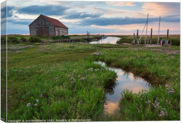 Thornham Sunset  Canvas Print by andrew loveday