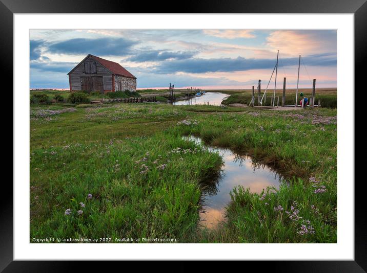 Thornham Sunset  Framed Mounted Print by andrew loveday