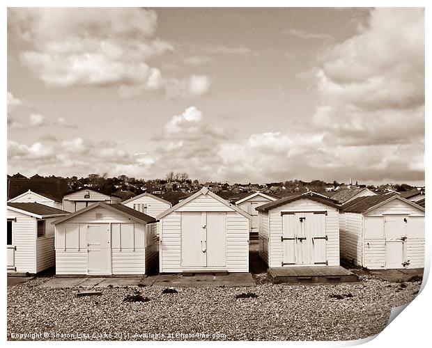 Beach huts at West St leonards Print by Sharon Lisa Clarke