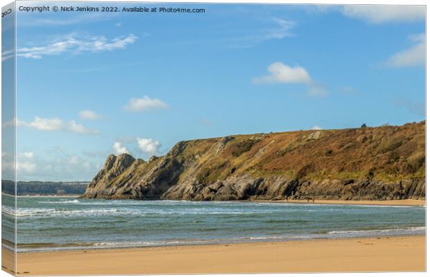 Three Cliffs Bay and Great Tor Gower Canvas Print by Nick Jenkins