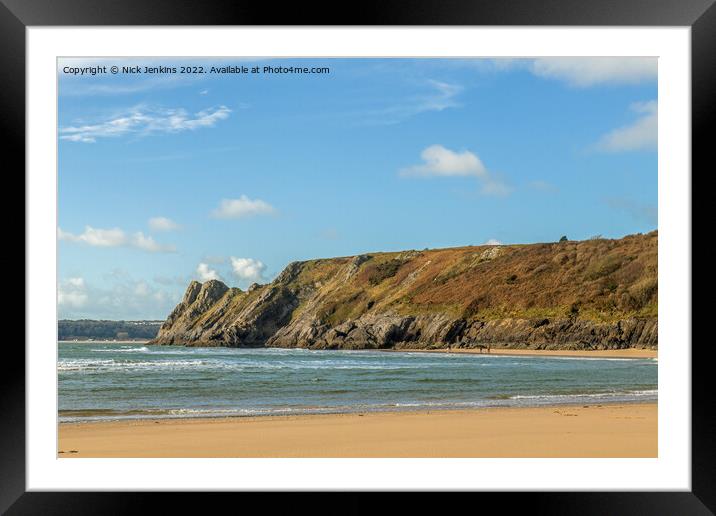 Three Cliffs Bay and Great Tor Gower Framed Mounted Print by Nick Jenkins