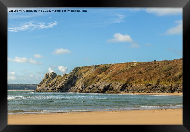Three Cliffs Bay and Great Tor Gower Framed Print by Nick Jenkins