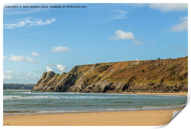Three Cliffs Bay and Great Tor Gower Print by Nick Jenkins