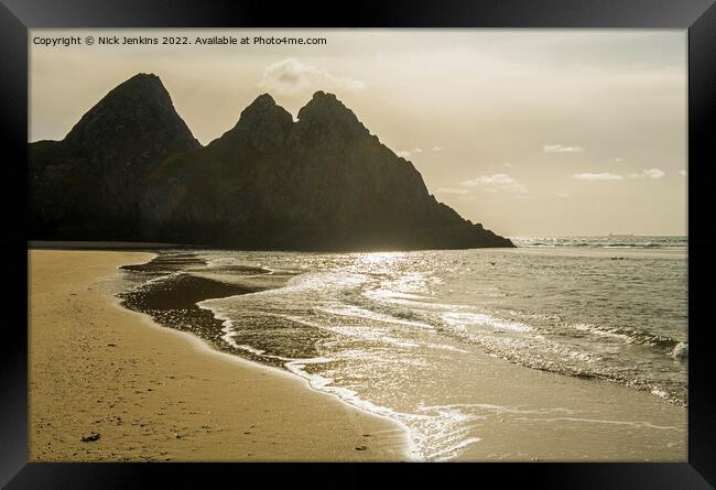 Three Cliffs in Shadow Three Cliffs Bay  Framed Print by Nick Jenkins