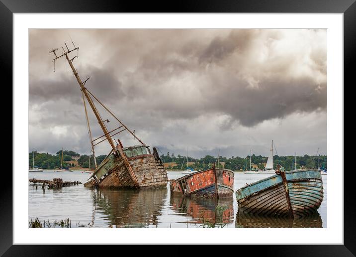 The Haunting Beauty of Pin Mill Boat Graveyard Framed Mounted Print by Kevin Snelling
