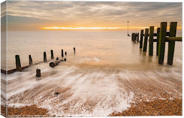 Dramatic Sunrise over Bawdsey Beach Canvas Print by Terry Newman