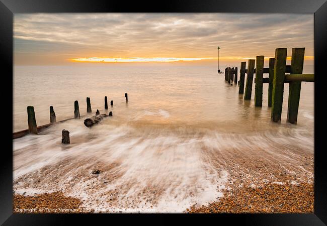 Dramatic Sunrise over Bawdsey Beach Framed Print by Terry Newman